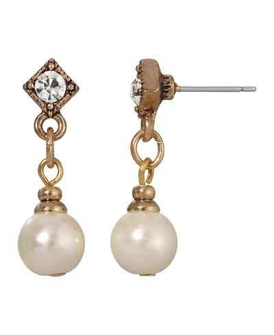 2028 Women's Gold-Tone Faux Imitation Pearl Crystal Accent Drop Earrings