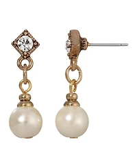 2028 Women's Gold-Tone Faux Imitation Pearl Crystal Accent Drop Earrings