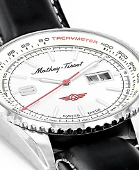 Mathey-Tissot Men's Atlas Collection Three Hand Date Black Genuine Leather Strap Watch, 43mm