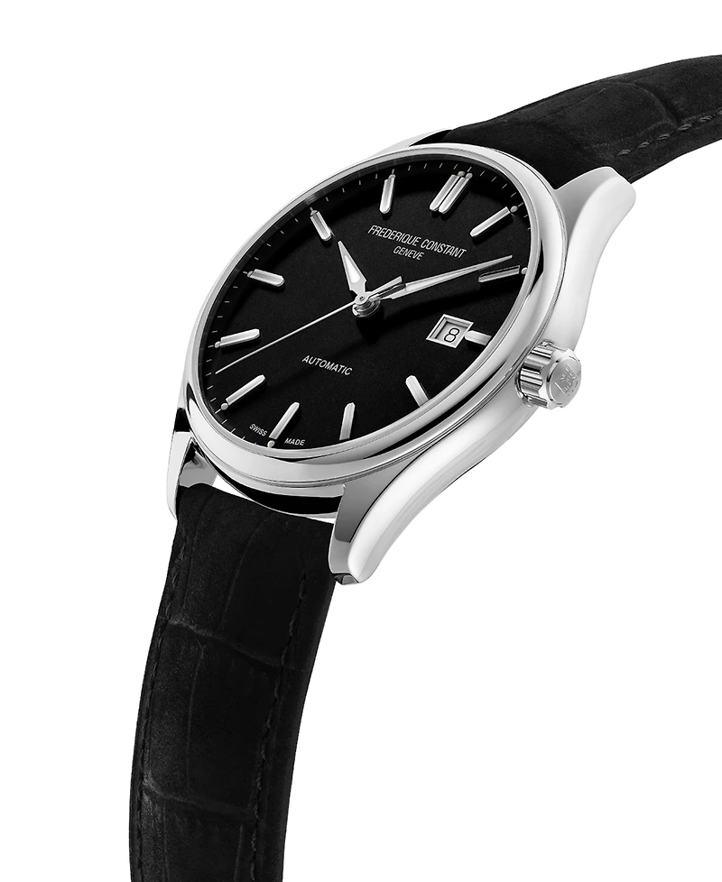 Frederique Constant Men's Swiss Automatic Classic Index Black Leather Strap Watch 40mm