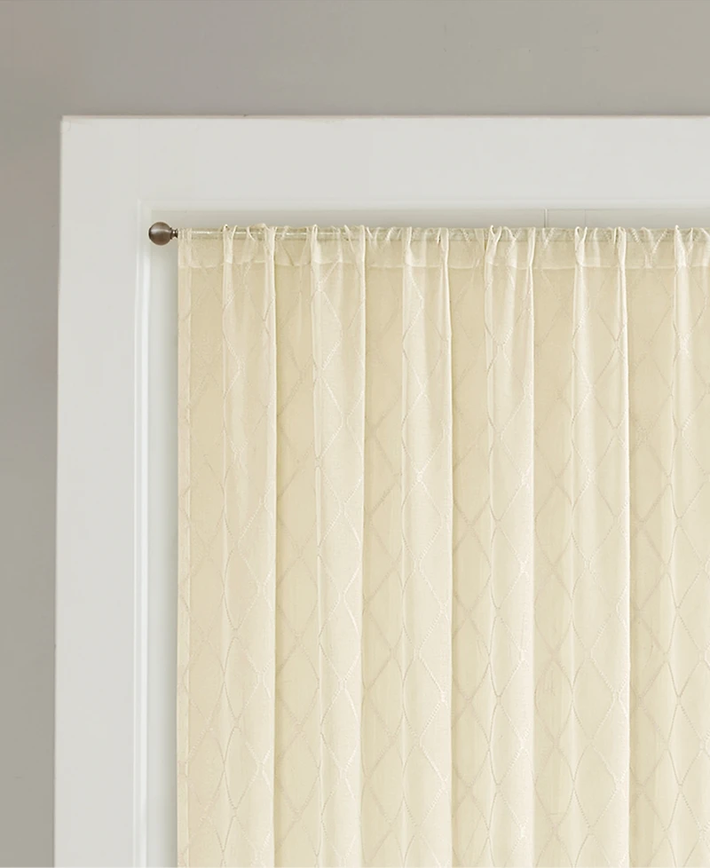 rina Diamond Sheer Window Curtain, Ivory sheer curtains 95 inches long Single Curtain, Width 50 curtains sheer for Bedroom and Living Room, Easy To Ha