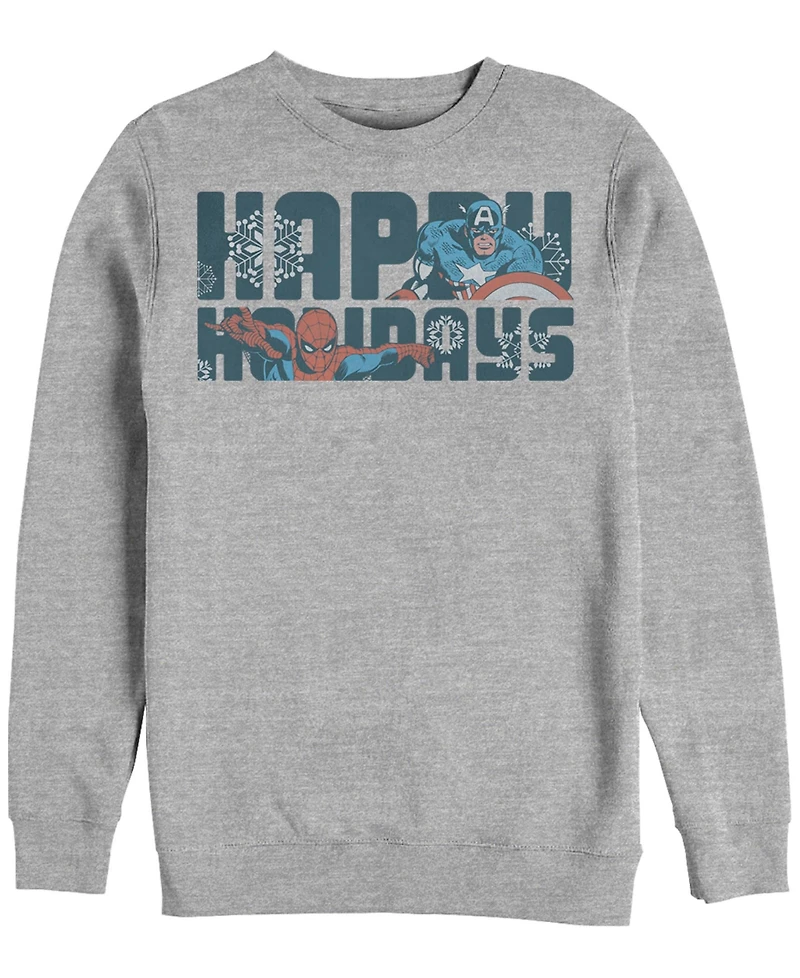Fifth Sun Men's Marvel Happiest of Holidays Crew Fleece Pullover