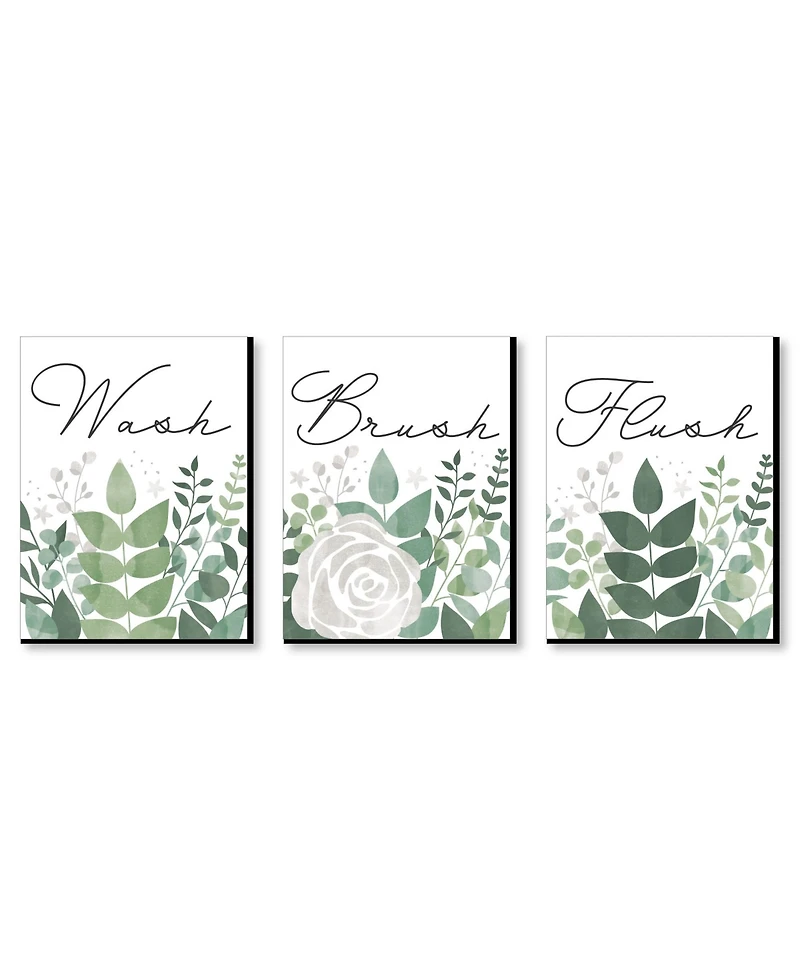 Boho Botanical Bathroom Rules Wall Art - 7.5 x 10 in 3 Signs Wash, Brush, Flush