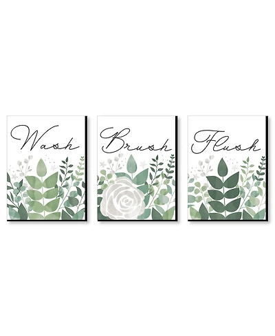 Boho Botanical Bathroom Rules Wall Art - 7.5 x 10 in 3 Signs Wash, Brush, Flush