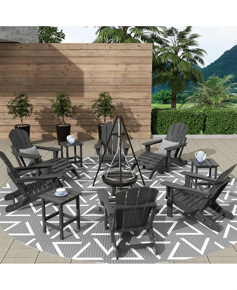 WestinTrends 12 Piece Set Outdoor Folding Adirondack Chairs with Ottoman Side Table