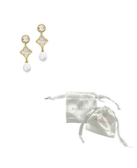 Adornia 14K Gold-Tone Plated Mother of Pearl Flower, Cultivated Freshwater Pearl Drop and Dangle Earrings