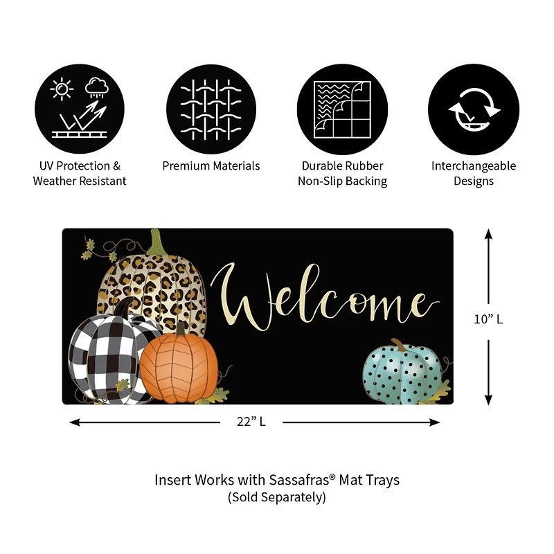 Evergreen Mixed Print Pumpkins Sassafras Indoor Outdoor Switch Doormat 10"x1'10" Black