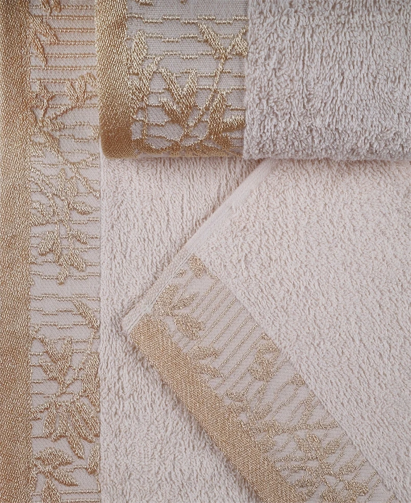 Superior Wisteria Floral Embroidered Jacquard Border Cotton 4 Piece Hand Towel Sets