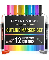 Double Line Outline Markers - 12 Dual Colored Outline Pens Self-Outline Metallic Markers