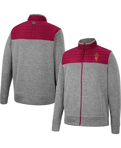 Men's Colosseum Gray, Maroon Arizona State Sun Devils Putter Herringbone Full-Zip Jacket