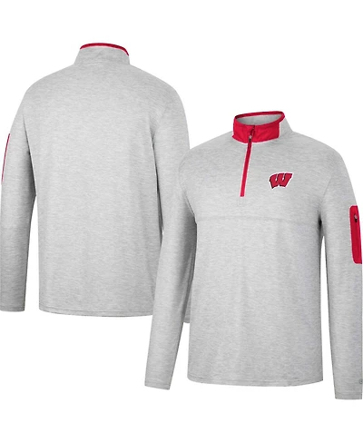 Men's Colosseum Heathered Gray, Red Wisconsin Badgers Country Club Windshirt Quarter-Zip Jacket