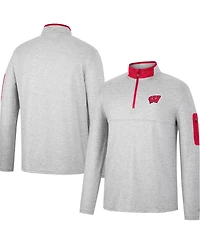 Men's Colosseum Heathered Gray, Red Wisconsin Badgers Country Club Windshirt Quarter-Zip Jacket