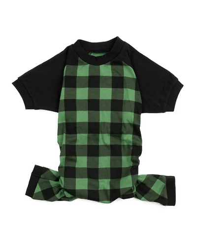 Leveret Dog Cotton Pajamas, Plaid Black and Green, Matching Family Christmas Pajamas