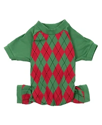 Leveret Dog Cotton Pajama Argyle Red and Green