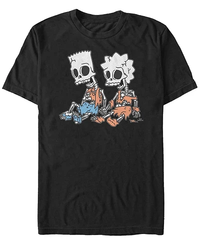 Fifth Sun Men's The Simpsons Skeleton Bart and Lisa Short Sleeves T-shirt