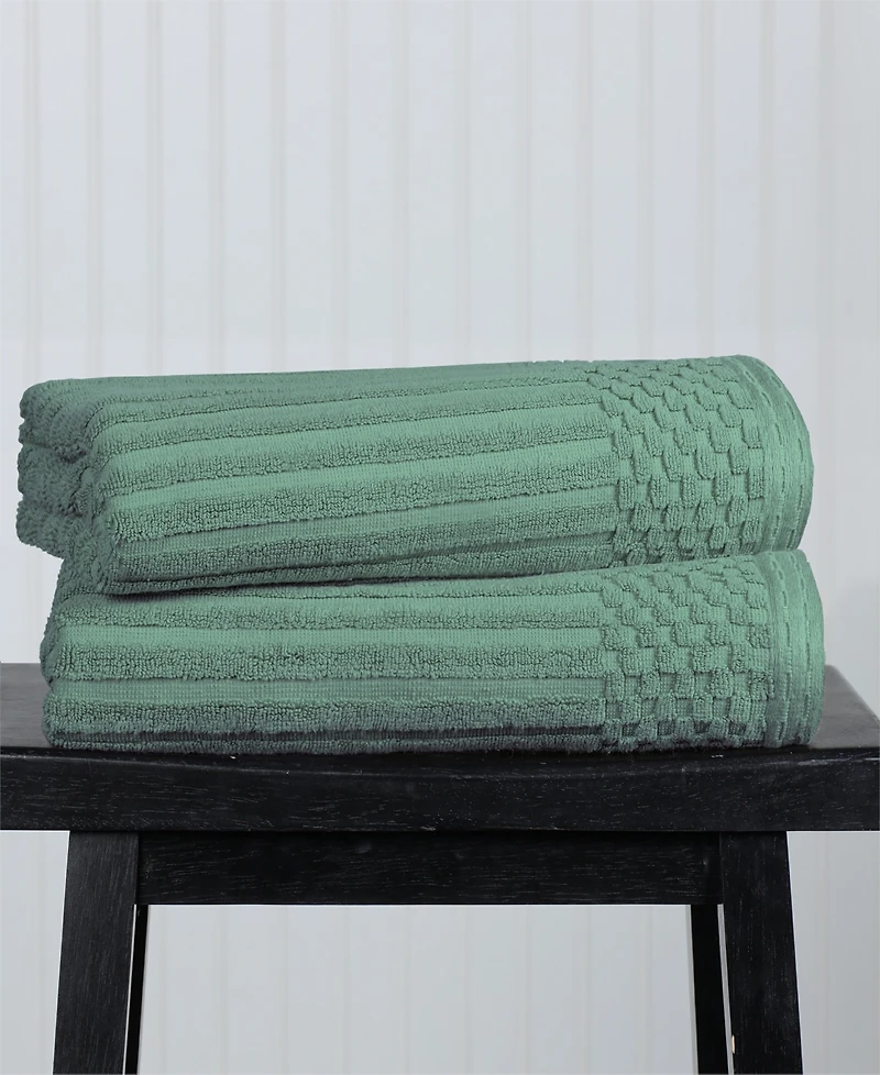 Superior Soho Checkered Border Cotton 2 Piece Bath Towel Set, 54" x 27"