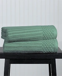 Superior Soho Checkered Border Cotton 2 Piece Bath Towel Set, 54" x 27"