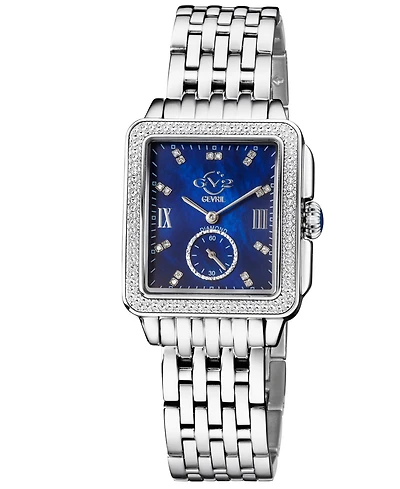GV2 by Gevril Women's Bari Tortoise Swiss Quartz Diamond Accents Silver-Tone Stainless Steel Bracelet Watch 34mm x 30mm