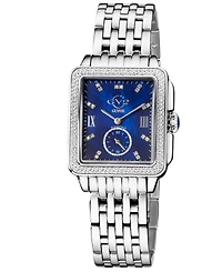GV2 by Gevril Women's Bari Tortoise Swiss Quartz Diamond Accents Silver-Tone Stainless Steel Bracelet Watch 34mm x 30mm