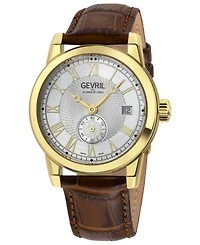 Gevril Men's Madison Swiss Automatic Brown Genuine Leather Strap Watch 39mm