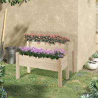 2-Tier Raised Garden Bed Wood Planter Stand Plant Grow Box 34"x34"x28"