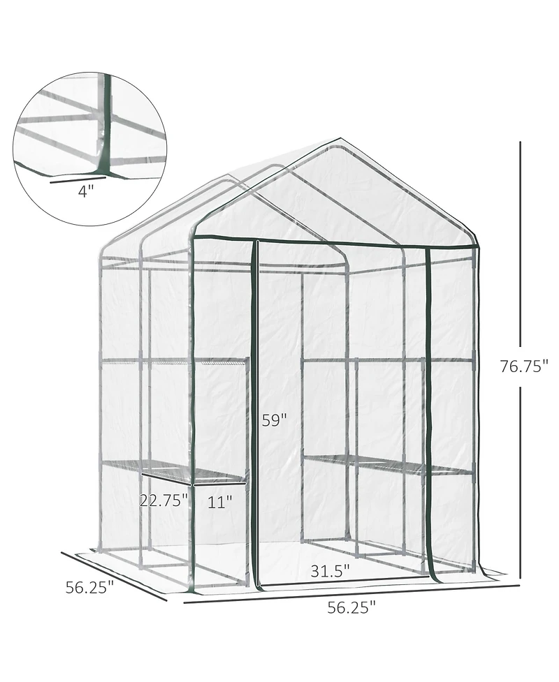 Outsunny 56" x 56" x 77" Outdoor Walk-In house with 3 Shelves,