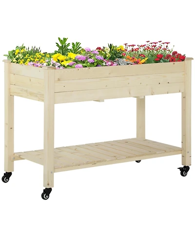 Outdoor/Indoor Raised Garden Bed on Wheels w/ Non-Woven Bag & Shelf