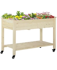 Outdoor/Indoor Raised Garden Bed on Wheels w/ Non-Woven Bag & Shelf