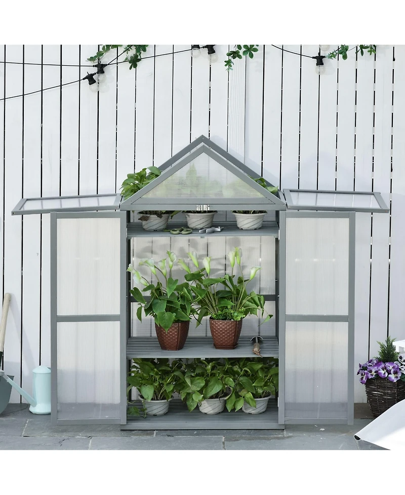 Outsunny 32" x 19" x 54" Wood Cold Frame house w/ Adjustable Shelves