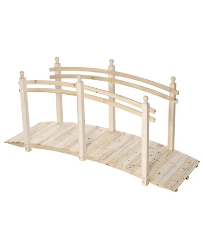 Outsunny 7.5' Fir Wood Garden Bridge Arc Walkway with Side Railings, Natural