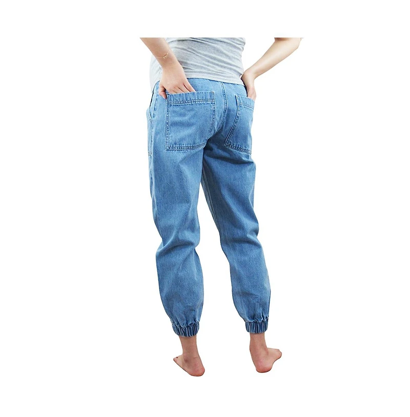 Indigo Poppy Maternity Jogger Jeans with Belly Band