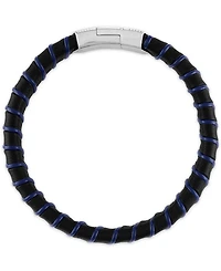 Esquire Men's Jewelry Woven Black & Blue Leather Bracelet in Sterling Silver, Created for Macy's
