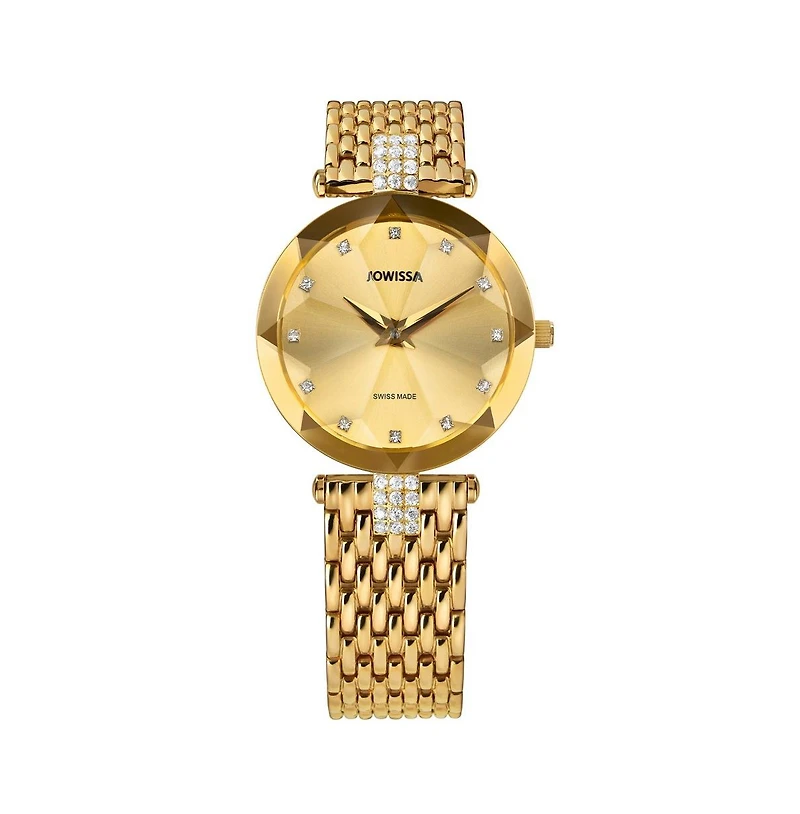 Facet Strass Swiss Gold Plated Ladies 30mm Watch