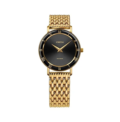 Roma Swiss Gold Plated Ladies 30mm Watch - Black Dial