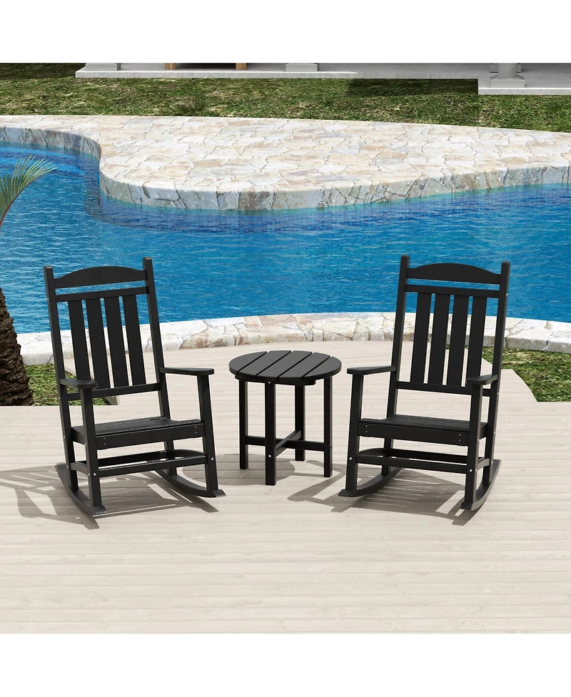 WestinTrends 3 Piece Outdoor Porch Rocking Chairs with Round Side Table Set