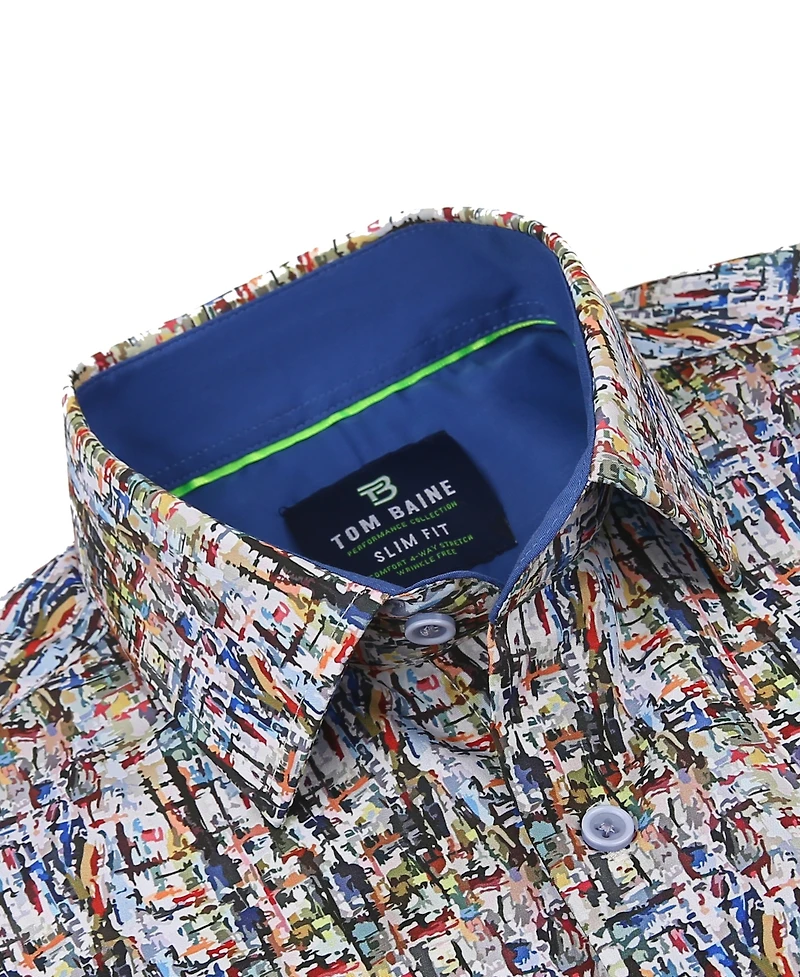 Tom Baine Men's Slim Fit Performance Long Sleeve Printed Dress Shirt
