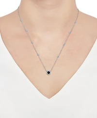 Onyx (4mm) & Diamond (1/10 ct. t.w.) Halo Pendant Necklace in Sterling Silver, 17" + 1" extender (Also available in Cultured Freshwater Pearl)