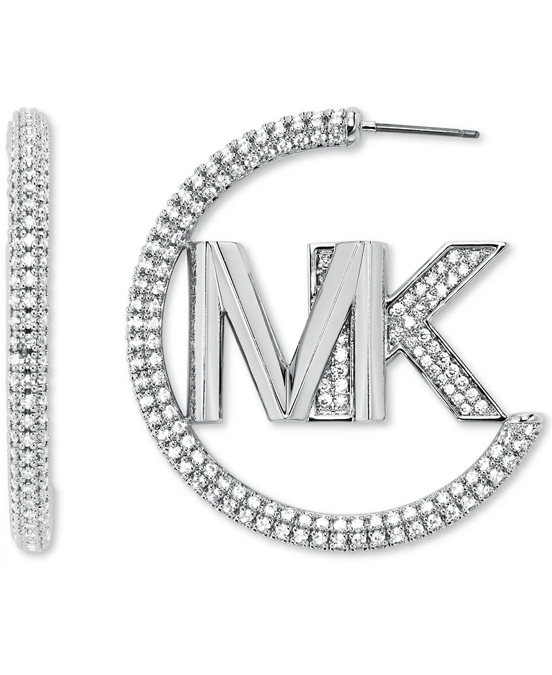 Michael Kors Women's Faceted Mk Pave Hoop 14K Gold Plated Brass with Clear Stones