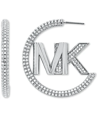 Michael Kors Women's Faceted Mk Pave Hoop 14K Gold Plated Brass with Clear Stones