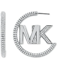 Michael Kors Women's Faceted Mk Pave Hoop 14K Gold Plated Brass with Clear Stones