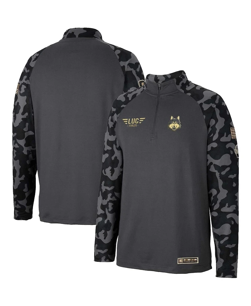 Men's Colosseum Charcoal Loyola Chicago Ramblers Oht Military-Inspired Appreciation Long Range Raglan Quarter-Zip Jacket