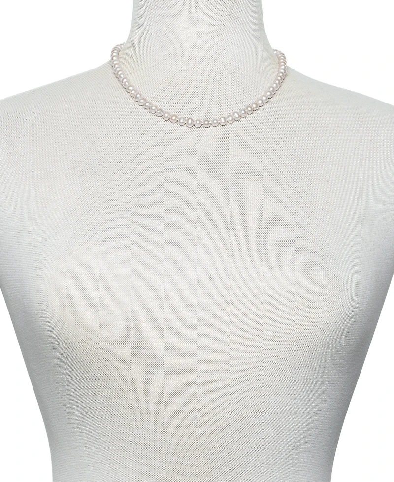 White Cultured Freshwater Pearl (6mm) Necklace and Matching Stud (7-1/2mm) Earrings Set Sterling Silver