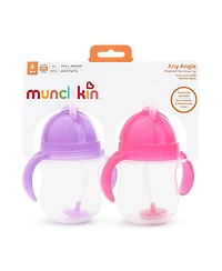 Munchkin Toddler Click Lock Weighted Straw Cup, 7 oz, Pink/Purple, Pack of 2