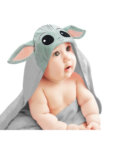 Lambs & Ivy Baby Boys Star Wars The Child/Baby Yoda/Grogu Gray Hooded Baby Bath Towel