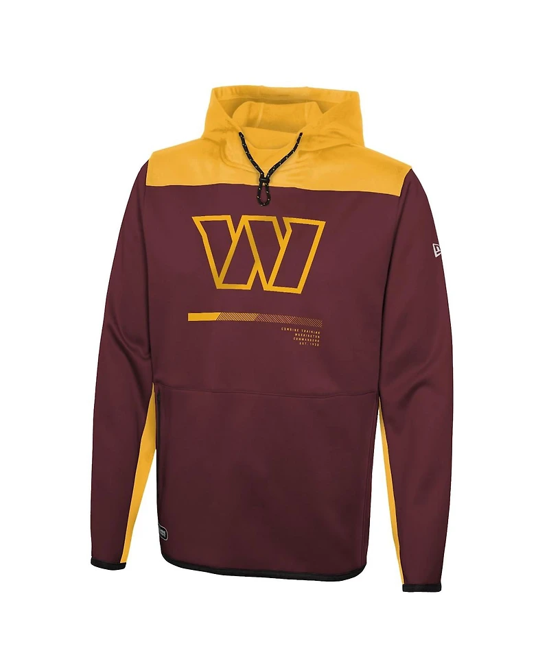 Men's New Era Burgundy Washington Commanders Combine Authentic Hard Hitter Pullover Hoodie