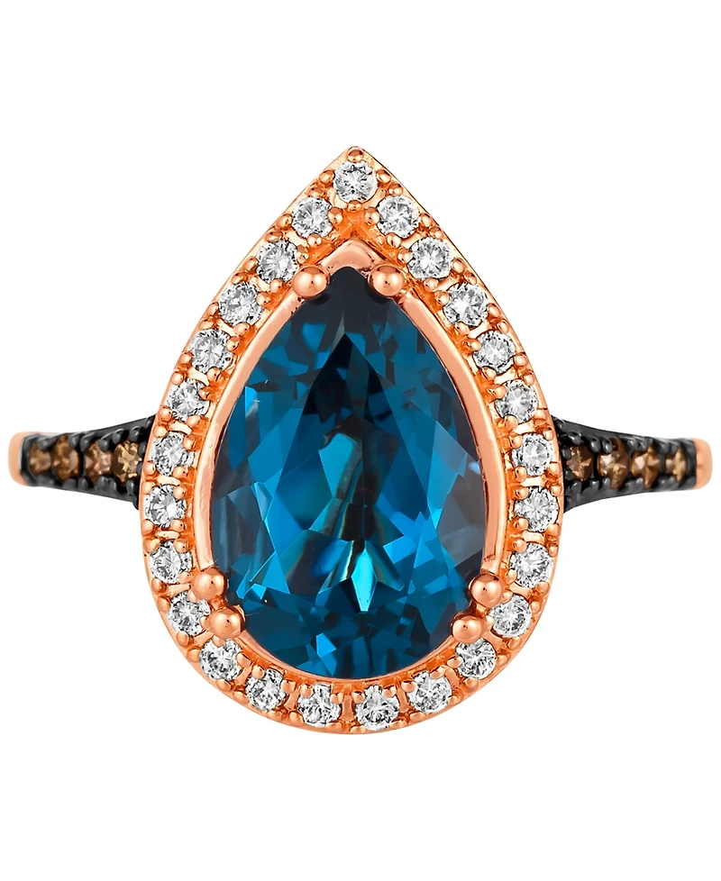Le Vian Deep Sea Blue Topaz (3 ct. t.w.) & Diamond (3/8 Teardrop Halo Ring 14k Rose Gold