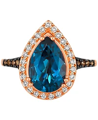 Le Vian Deep Sea Blue Topaz (3 ct. t.w.) & Diamond (3/8 Teardrop Halo Ring 14k Rose Gold