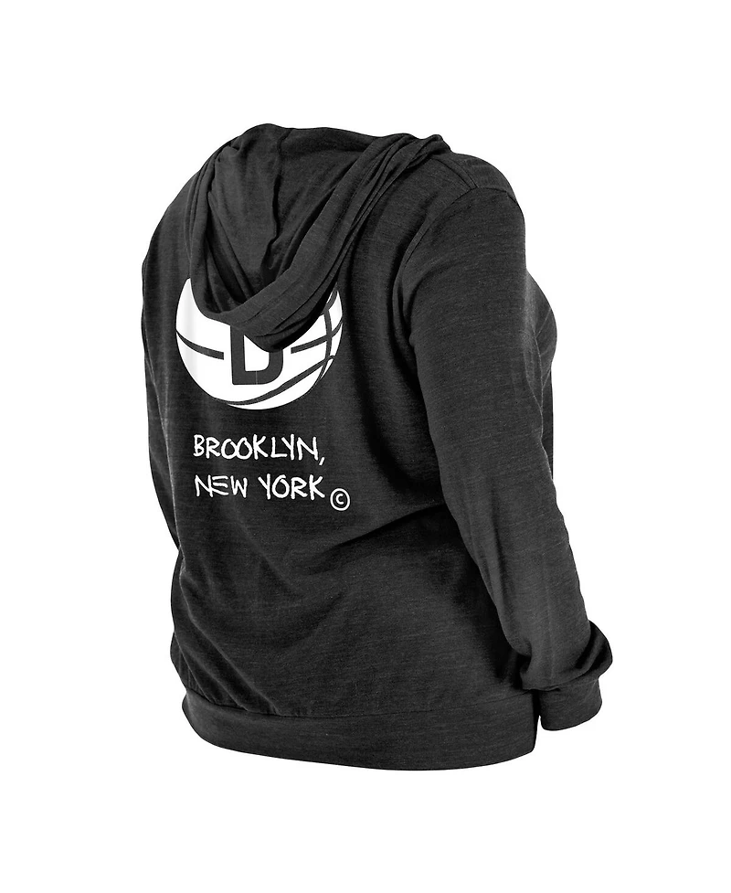 Women's New Era Black Brooklyn Nets Plus Size 2022/23 City Edition Bi-Blend Long Sleeve Hoodie T-shirt