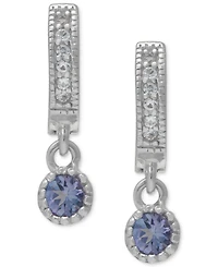 Tanzanite (1/4 ct. t.w.) Charm Lab grown White Sapphire (1/10 ct. t.w.) Huggie Hoop Earrings in Sterling Silver