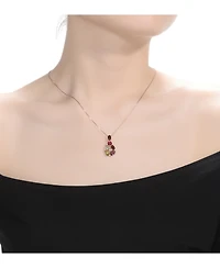Sterling Silver 18K Rose Gold Plated Multicolored Cubic Zirconia Accent Pendant Necklace